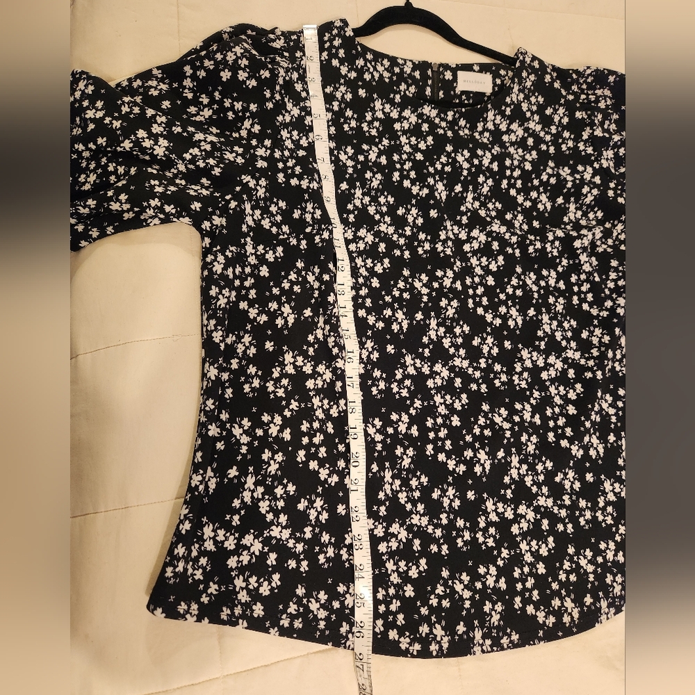 MELLODAY Blouse, Black & White Floral Pattern, Long Sleeve,  Size XXL - Picture 11 of 12